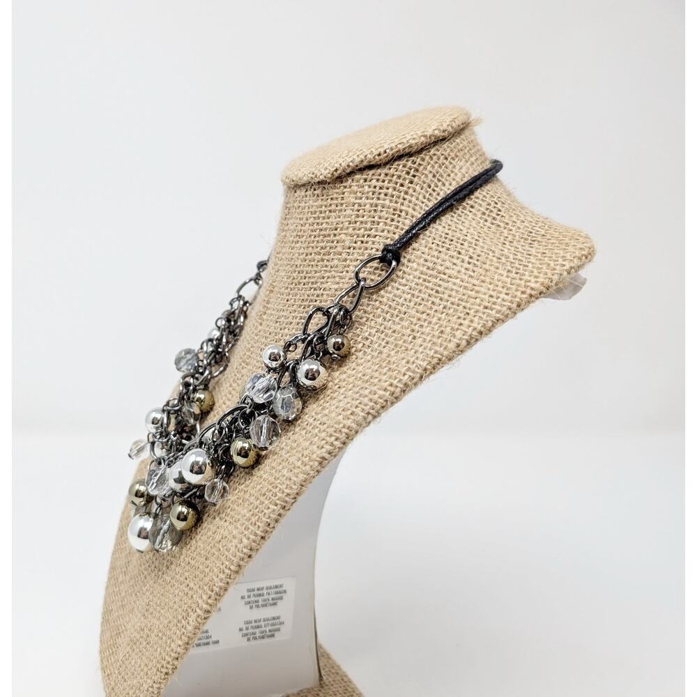 Silver Tone Necklace Beaded Statement Layered Multi-Strand Chunky Cluster - Picture 4 of 5